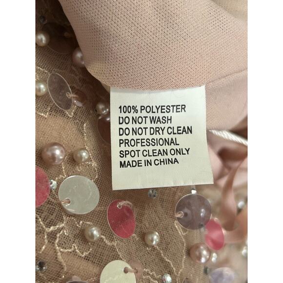 Mac Duggal Women's Disc Embellished Sequin Gown with Feather Dusty Rose Size 12 - Picture 15 of 16